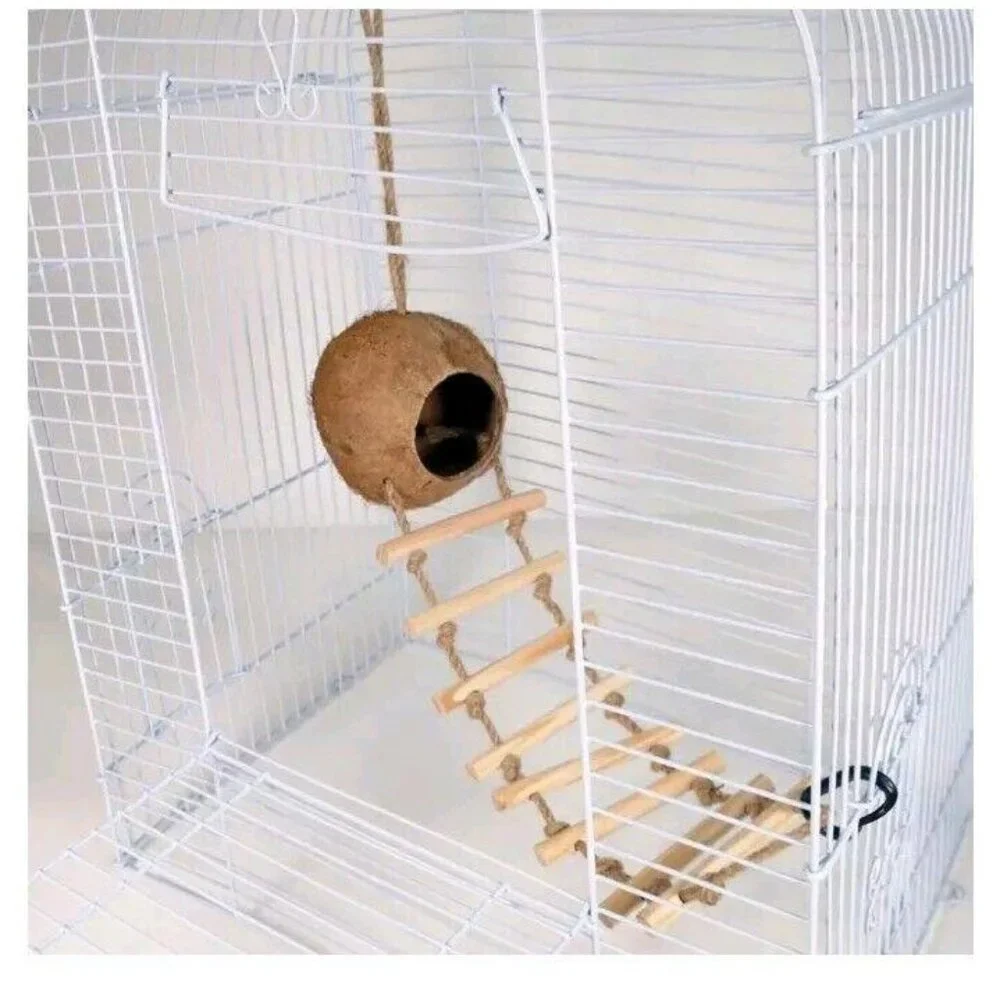 🐰🎉Hanging Coconut Hide With Ladder Perch Toy For Birds